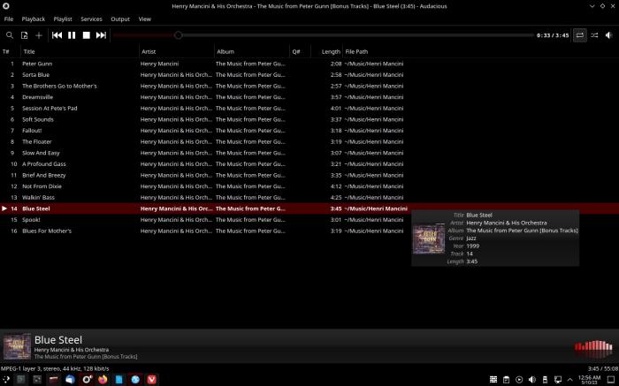 EndeavourOS with the Audacious Music Player