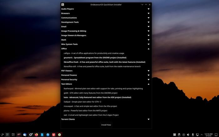 EndeavourOS Quick Start Software Installer