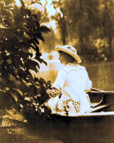 Helen Keller in a boat