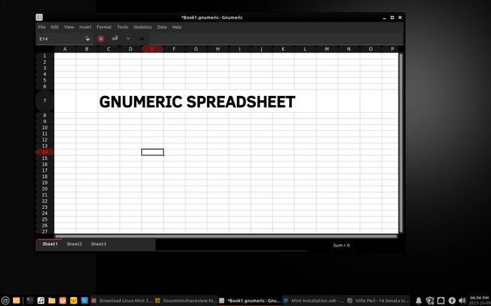 Linux Mint XFCE Gnumeric Spreadsheet