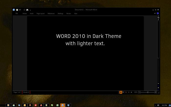 Word 2010 with a dark theme and whiter text.