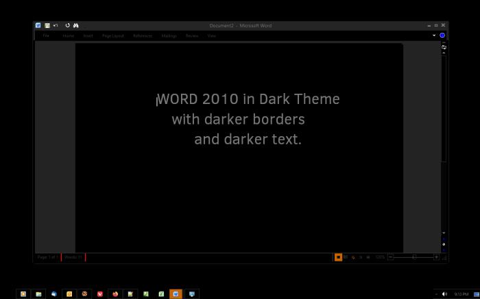 Windows 8.1 and Word 2010 with a dark theme.